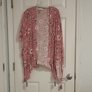 Knox Rose Coral Floral Kimono with Tassels